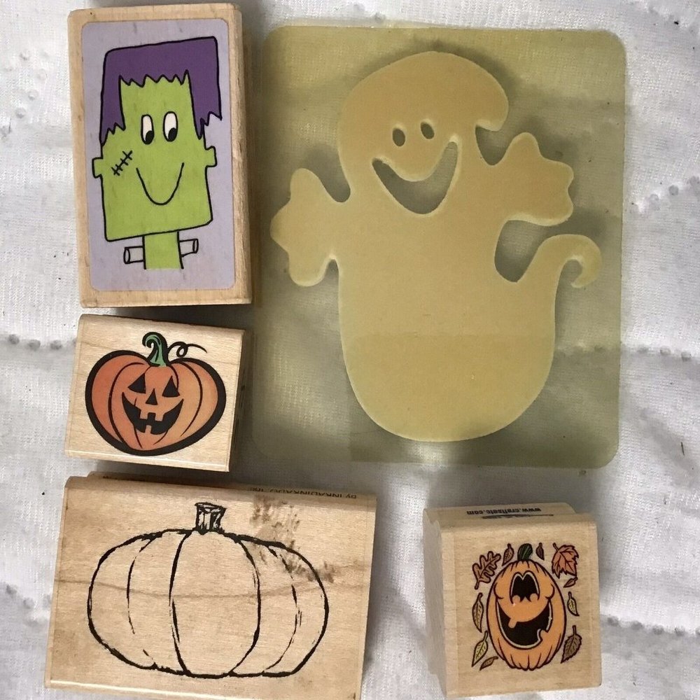 Halloween Rubber Stamps Pumpkins Ghost Frankenstein Lot of 5